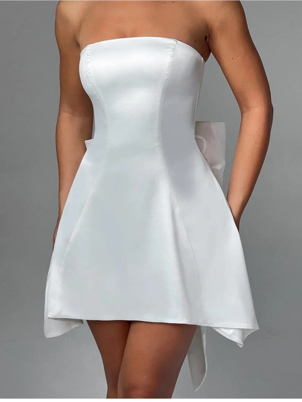 Babyboo Freja Mini Satin Dress Sleeveless Big Bow Color Ivory Size Medium